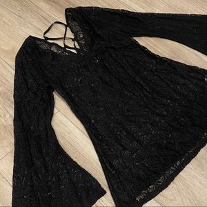 Black lace boho flare sleeve top